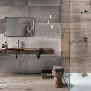 Houtlook en betonlook badkamertegels